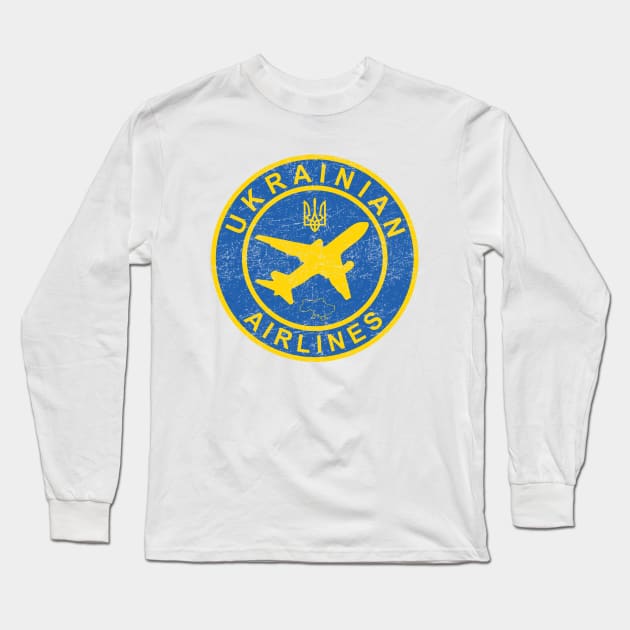 Ukrainian Airlines, Ukraine Air Lines / Aviation. Retro Vintage Long Sleeve T-Shirt by Vladimir Zevenckih